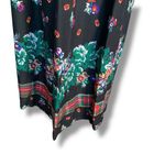Vintage 90s Pleated Maxi Skirt Black Dark Floral Plaid Border Print 10 Medium Photo 1