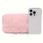 Cute Fuzzy Heart Cosmetic Makeup Bag Pink Photo 4