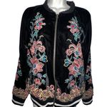 Elevenses Anthropologie Black Velvet Embroidered Bomber Jacket Full Zip Medium Photo 0