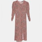 ZARA  Floral Printed Long Puff Ruched Sleeve Draped Midi‎ Dress Size Small Photo 11