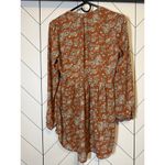 DR2 Women Small Rust White Floral High Low Bow Keyhole Flowy Babydoll Tunic Top Photo 1