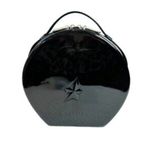 RARE Thierry Mugler Makeup Case Handbag Round Hard Patent Black Zip Around VTG Photo 1