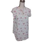 Loft Size Medium M Sheer Floral Polka Dot Light Pink Blouse Flowy kawaii Cute Photo 3
