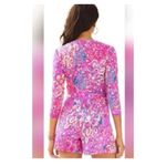 Lilly Pulitzer Karlie Pink Tropics Sun Drenched Jersey Wrap Romper Size LARGE Photo 1