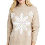 Loft  Women's Beige Snowflake Sweater X-Large Photo 0
