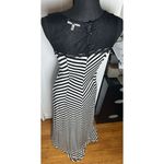Monteau WOMEN'S STRIPED LACE TANK MAXI DRESS BLACK & WHITE Large Photo 6