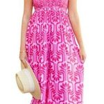 Entro Patterned Smocked Wide Leg Jumpsuit Women's Medium Pink Purple Comfy Boho Photo 0