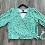 a.n.a Floral Linen Blend Wrap Tie Front Top - Sz M Photo 1