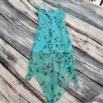 Vintage 90’s Floral Blue Spaghetti Strap Asymmetrical Hem Midi Dress “Byer Too!” Size M Photo 3