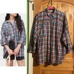Urban Outfitters Oversized Bryce Plaid Longline Button-Down Shirt $88 EUC S Photo 1