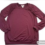 Motherhood Maternity Plum Ruched Ruffle Shoulder Sweatshirt Photo 0