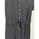 J.Jill Tie Front Floral Jumpsuit Short Sleeve Button Down Womens XSmall Black Photo 3