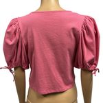 Free People  Pink Kitty Tee Cropped Puff Short Sleeve Tie Front Top Womens Small Photo 3
