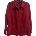 Polo AVENUE Woman’s Plus 26/28 Red Velour button down long sleeve Top Blouse Photo 0