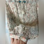 Lucky Brand Vintage Romantic Floral Beige Boho Print Tassel Tie VCut Blouse Sz L Photo 7