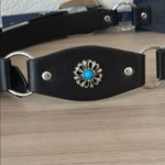 White Mountain  Black Belt with Turquoise pearls and silver accents and buckle Photo 3