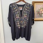 Johnny Was  Blue‎ Navy HENDAYA SATIN BLOUSE size XXL Photo 1