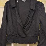 Blāshe Women's Small Black Cropped Smocked Hem Plunging Neck Long Sleeved Top Photo 10