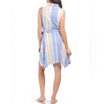 1. State  Linen Blend Midi Shirt Dress Medium Blue Striped Belted Coastal Hamptons Photo 1
