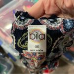 Cute flowy ruffle boho paisley tie neck sleeveless top preppy coastal swingy Blue Size M Photo 3