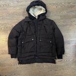 Black Down Puffer Coat Jacket Sherpa Lined Hooded Warm Winter Womens Photo 1