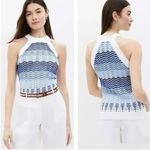 Loft  Halter Knit Sweater Tank‎ Top White Blue Sleeveless XS Nautical Striped Photo 1