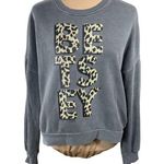 Betsey Johnson Leopard Print Graphic Sweatshirt Size L Large Grey Cropped Photo 0