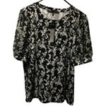 Cynthia Steffe Top XL Black White Floral Sheer Puff Sleeve Blouse New with Tags Photo 0