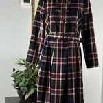 Ms N Elegance Womens Plaid Long Sleeve Dress Double Breasted Round Neck Belted M Size M Photo 0