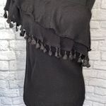 Blue Rain one shoulder top w/Pom Pom fringe black size small women Photo 1