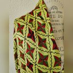 Lime Green Geometric Pattern Red Stars Neck Wide Scarf Shawl with Fringe Photo 2