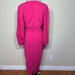 Hot pink v neck wrap tie maxi long sleeve thick back zip dress Size L Photo 1