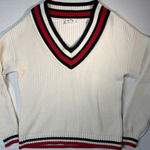 The Upside Cream White Red Blue Stripe V Neck Ribbed Sweater XS preppy college Photo 0