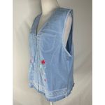 draper's & damon's Draper’s & Damon’s Blue Vest Grandmacore Embroidered Flowers Fringe Hem LP Photo 2