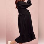 Frances Hart Maternity Maxine Smocked 100% Linen Ruffled Midi Dress Black Size undefined Photo 1