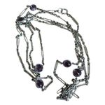 Silvertone Paperclip Style Purple Stone Long Necklace Photo 1