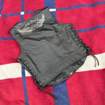 Harley Davidson  black leather Moto vest full zip up riding jacket lace up Piston Photo 4