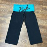 PINK - Victoria's Secret Y2K Victorias Secret PINK Foldover Black Teal Yoga Crop Leggings Capri Medium Photo 0