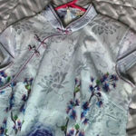 Traditional Chinese qipao embroidered floral silk dress Blue Photo 1