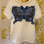 Pearl Embellished White and Blue denim Butterfly Top size M Size M Photo 3