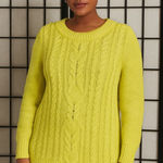 Old Navy Cable Knit Crochet Pattern Crewneck Sweater Yellow Green Medium Photo 0