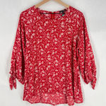 PaperMoon  Larie Tie Sleeve Red‎ Floral Print High Low Chiffon Blouse NWT Size L Photo 0