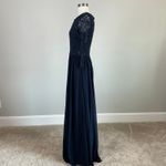 Betsy and Adam Sequined Lace and Chiffon Evening Gown Size 6 Blue 3/4 Long Sleeve Photo 4