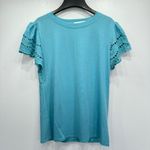 Jasmine Lace Top Teal Flutter Lace Cap Sleeve Knit Crewneck Top by Claudia G Size M Photo 4