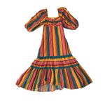 Farm Rio size XS Anthropologie rainbow Colorful Striped Midi Dress square pink Photo 1