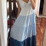 English Factory Ruffle Shoulder Color Block Tiered Maxi Dress Photo 0