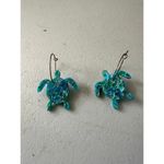 Handmade  Tropical Mosaic Blue Sea Green Honu Turtle Ocean Hoop Dangle Earrings Photo 1
