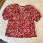 Loft Spring Bloom Tie Neck Puff Sleeve Floral Puff Sleeve Peasant Top Size M Photo 3