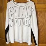 PINK - Victoria's Secret Victoria's Secret Pink Nation White w Black Lettering & Stripe Sweatshirt Large Photo 0