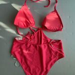 Aerie NWT JACQUARD CUT OUT STRING ONE PIECE SWIMSUIT sun coral XXL Photo 2